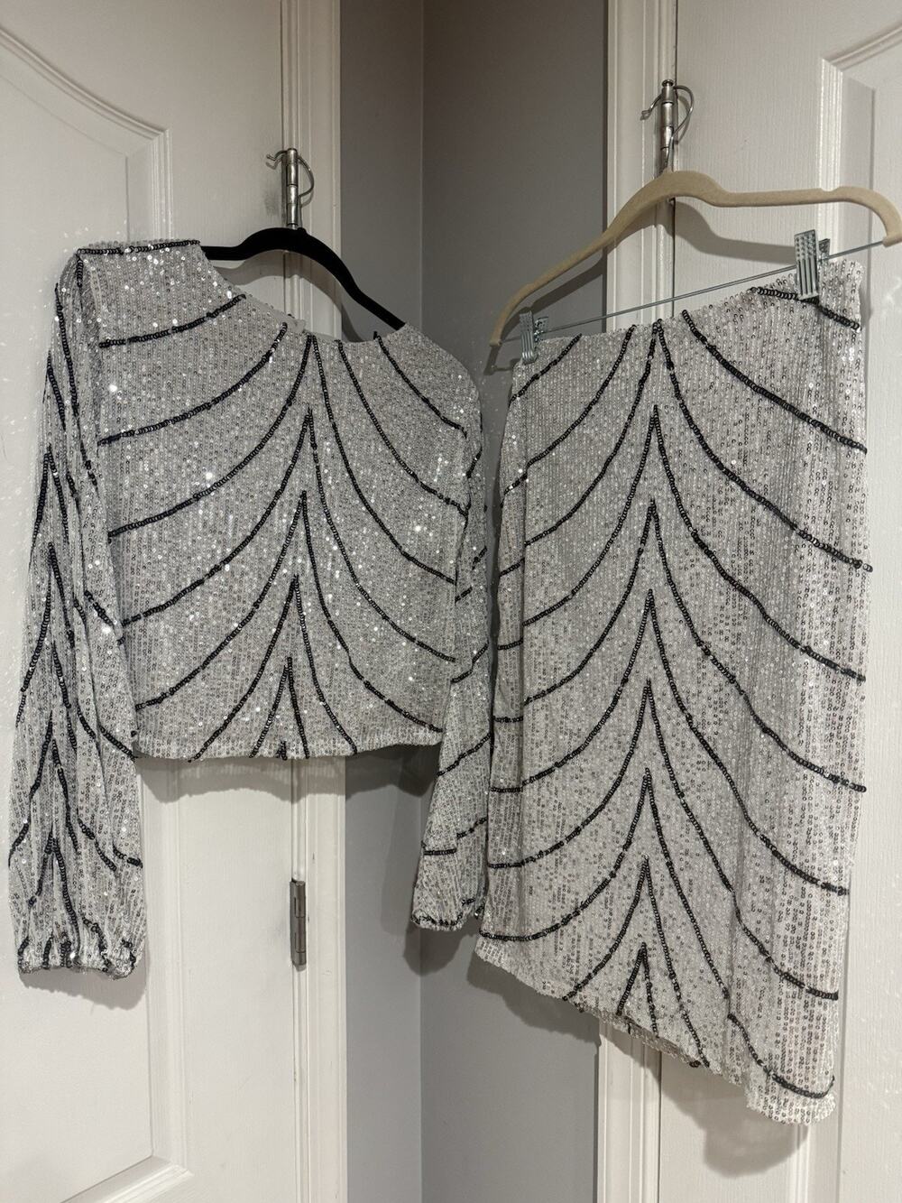 NWT Premier Amour Two Piece Sequin Set Blouse Size Xl And Skirt Size L